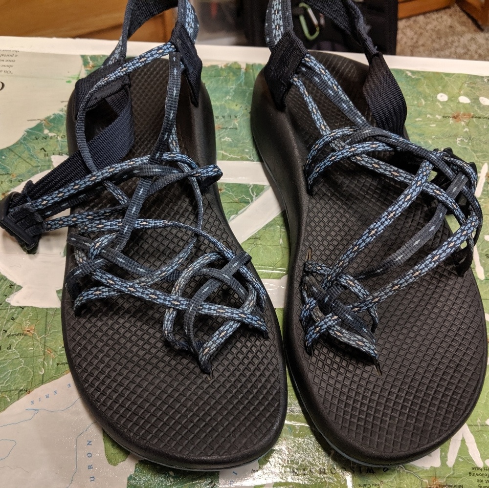 ONLY WORN ONCE! Triple strap navy Chacos.